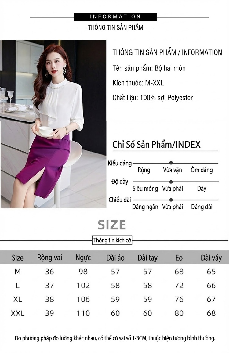 Set Áo Sơ Mi Nữ Cổ Lọ Tay Dài Kèm Chân Váy Bút Chì Lưng Cao Xẻ Tà Màu Trắng, Nâu, Xanh, Đỏ... chi tiết 8