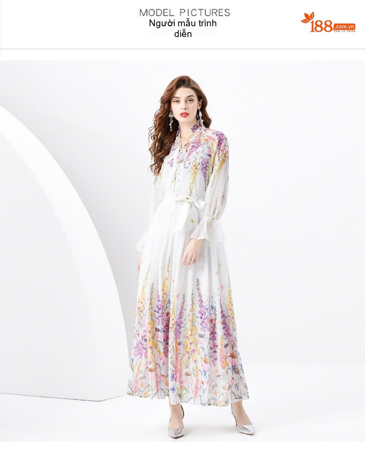 Set Áo Sơ Mi Nữ Tay Dài Chiffon Và Chân Váy Dài In Họa Tiết Phong Cách Pháp chi tiết 6