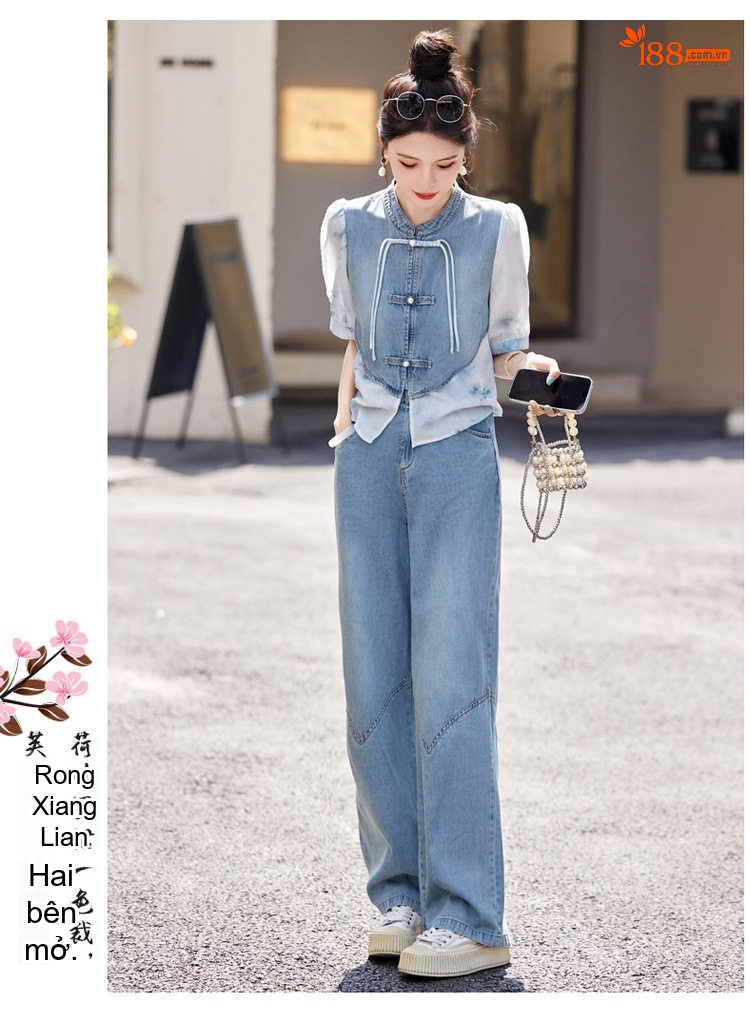 Set Áo Sơ Mi Tay Ngắn Quần Ống Rộng Phong Cách Trung Hoa chi tiết 13