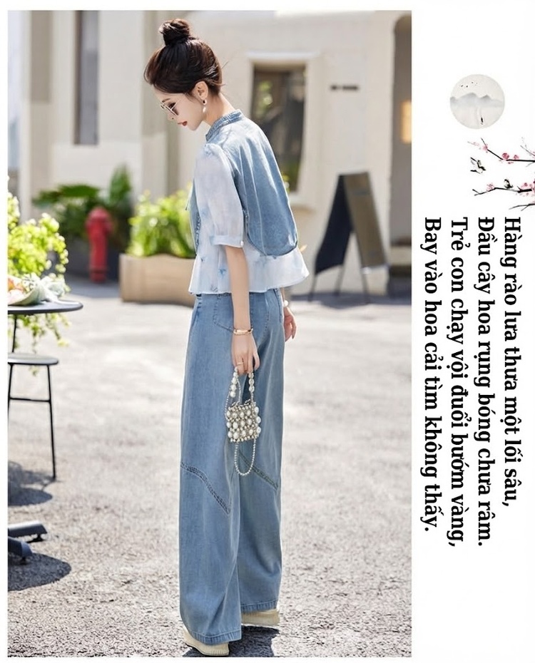 Set Áo Sơ Mi Tay Ngắn Quần Ống Rộng Phong Cách Trung Hoa chi tiết 16