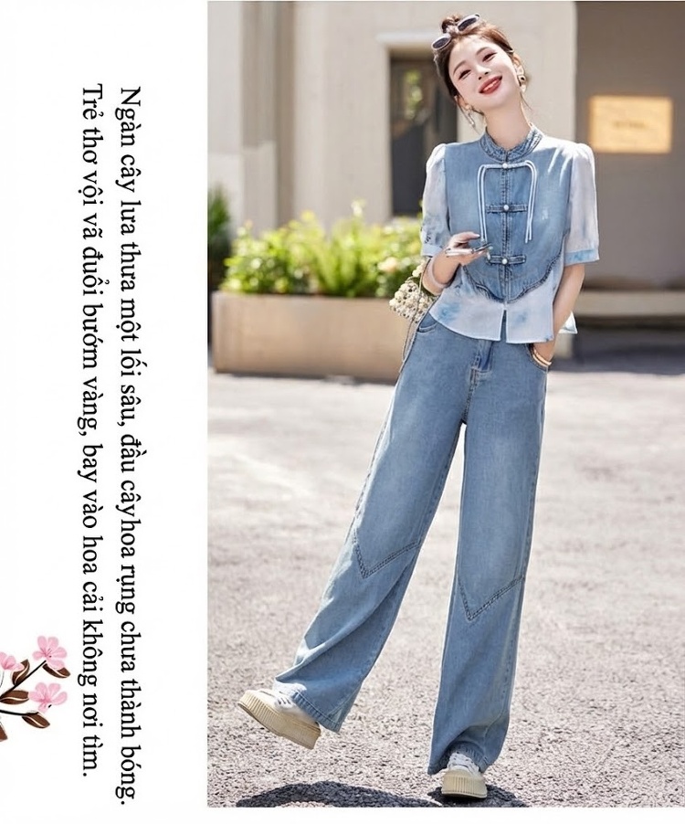 Set Áo Sơ Mi Tay Ngắn Quần Ống Rộng Phong Cách Trung Hoa chi tiết 18