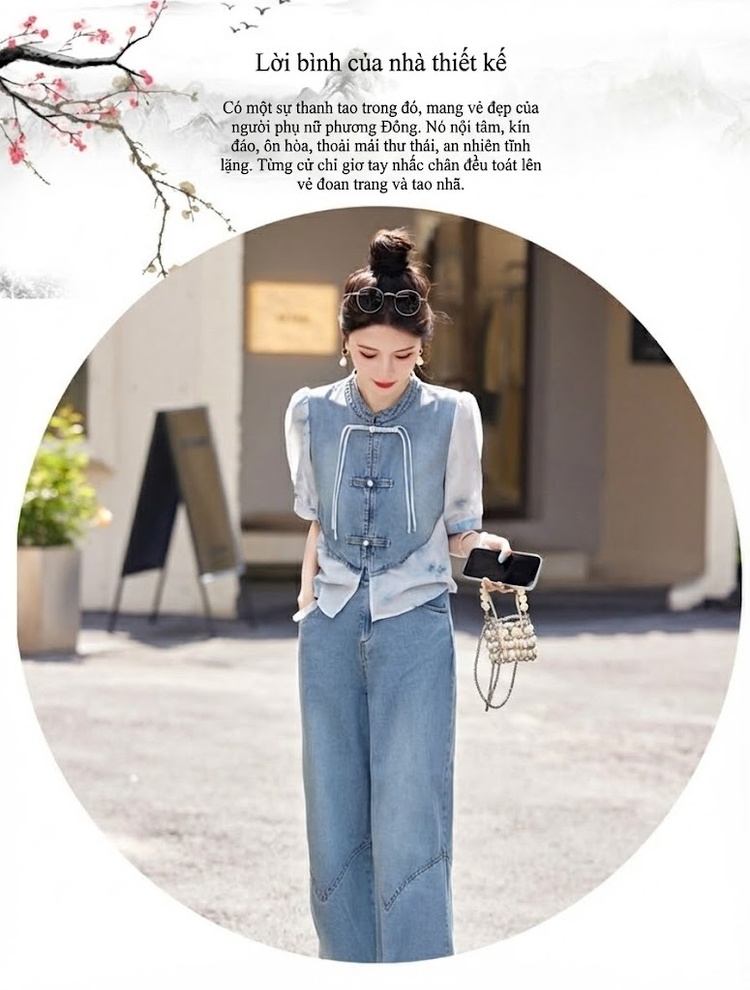 Set Áo Sơ Mi Tay Ngắn Quần Ống Rộng Phong Cách Trung Hoa chi tiết 3