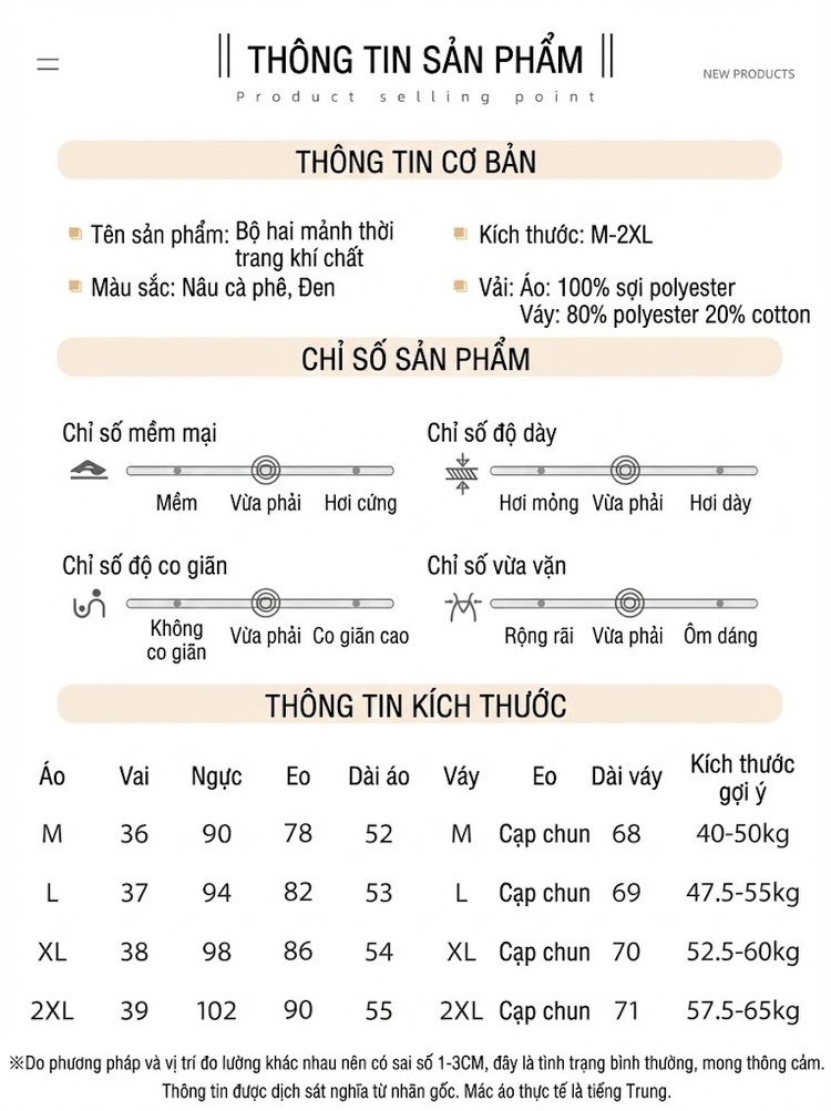 Set Áo Tay Dài Cổ Điển và Chân Váy Midi Cạp Cao Phong Cách Pháp Màu Trắng Kem, Nâu, Đen chi tiết 11