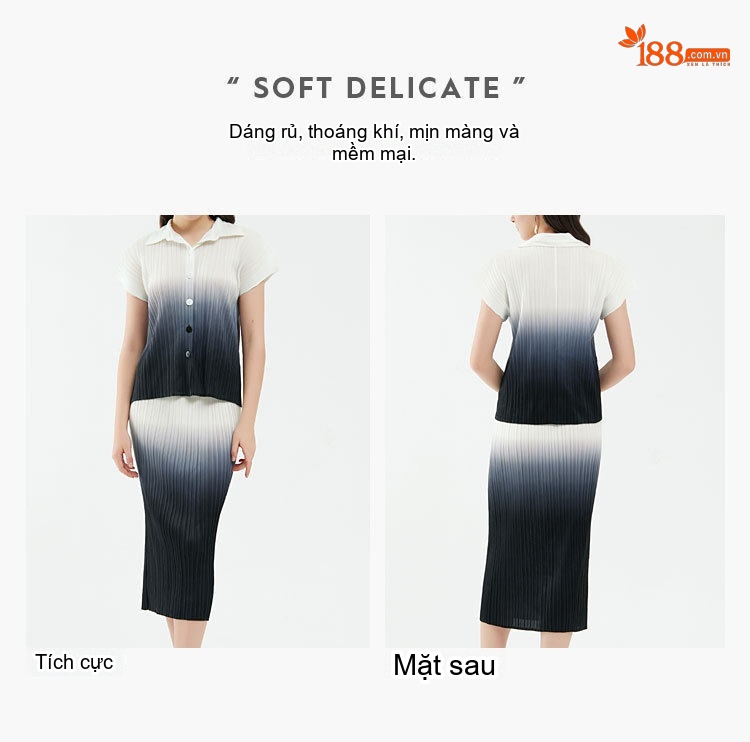 Set Áo Thiết Kế Tay Ngắn và Chân Váy Chữ A Dáng Dài Họa Tiết Ombre Thời Trang Nữ chi tiết 2