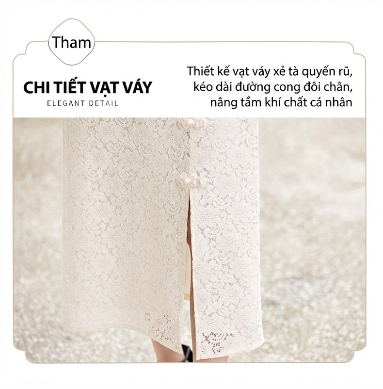 Set Áo và Chân Váy Ren Nữ Cổ Tàu Tay Bồng Phong Cách Trung Hoa Cách Tân Màu Trắng, Đen, Hồng chi tiết 5