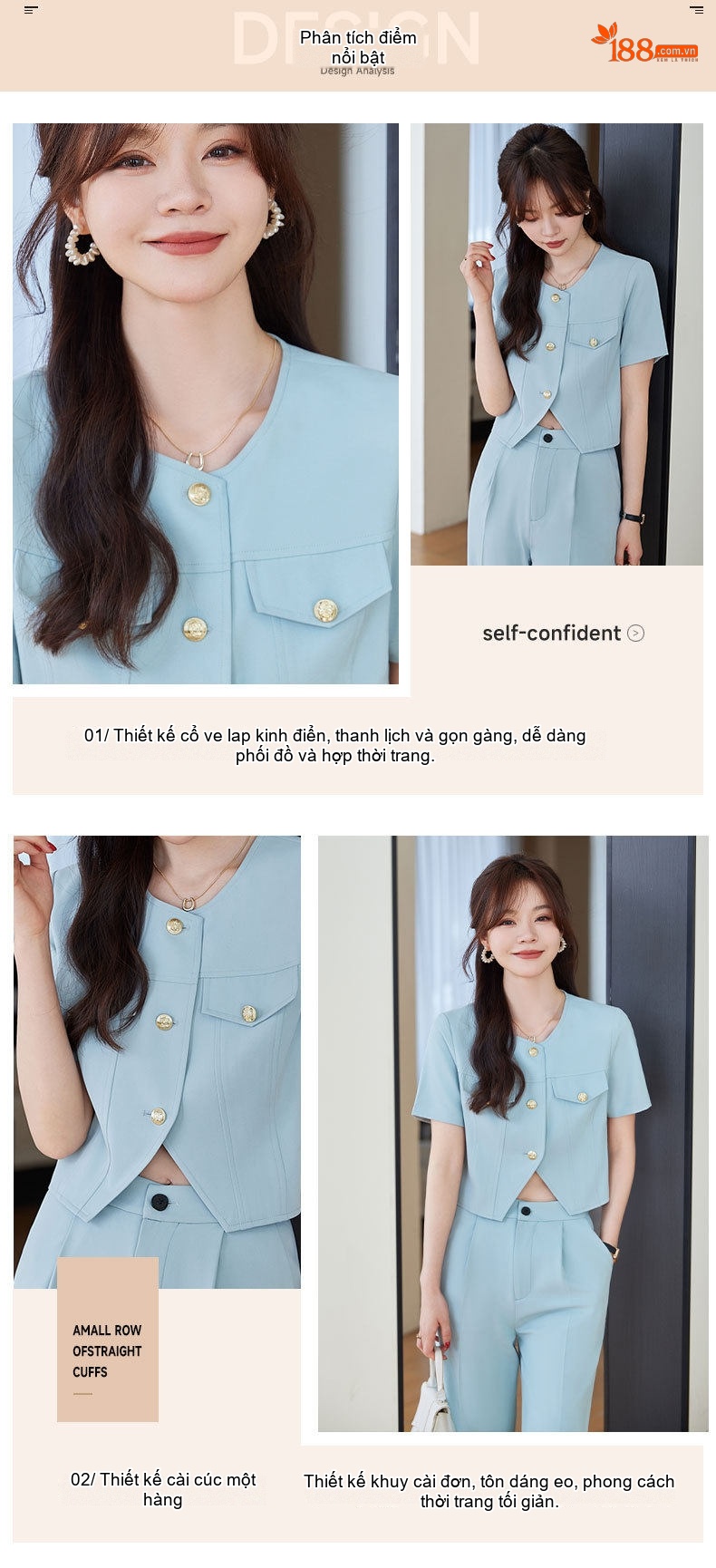 Set Áo Vest Croptop Tay Ngắn và Quần Dài Nữ Phong Cách Tiểu Thư Màu Xanh, Trắng, Đen chi tiết 2