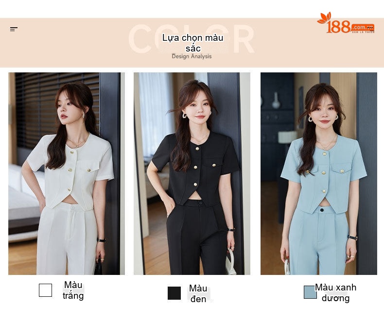Set Áo Vest Croptop Tay Ngắn và Quần Dài Nữ Phong Cách Tiểu Thư Màu Xanh, Trắng, Đen chi tiết 1