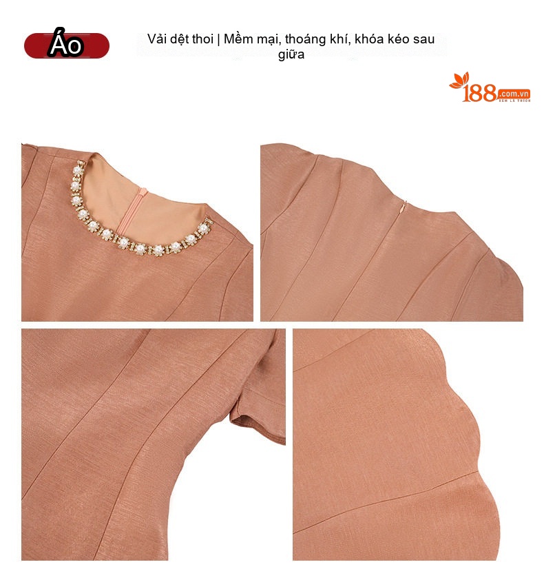Set Bộ Áo Cổ Tròn Tay Ngắn Quần Short Lưng Cao Phong Cách Pháp Màu Cam Đất chi tiết 4