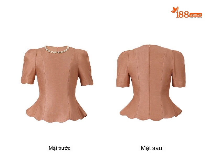 Set Bộ Áo Cổ Tròn Tay Ngắn Quần Short Lưng Cao Phong Cách Pháp Màu Cam Đất chi tiết 7