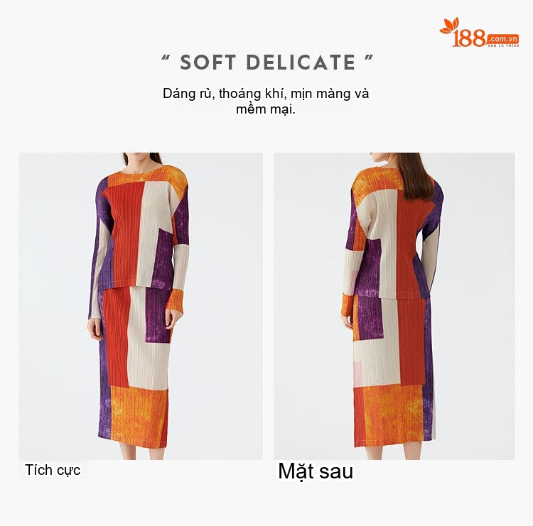 Set Bộ Áo Dài Tay Và Chân Váy Midi Dáng Ôm Họa Tiết Kẻ Ô Màu Trắng, Cam, Tím, Xanh... chi tiết 3
