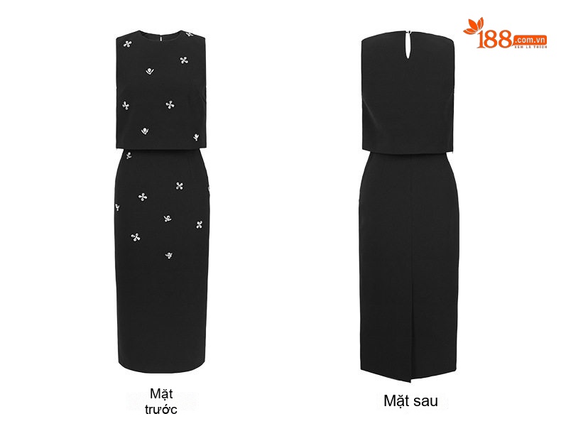 Set Bộ Áo Hai Dây và Chân Váy Bút Chì Cạp Cao Đính Đá Phong Cách Pháp Màu Đen chi tiết 7