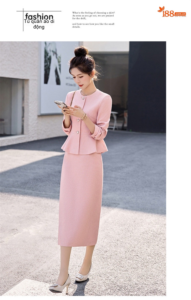 Set Bộ Áo Khoác Chân Váy Tiểu Thư Phong Cách Pháp Thanh Lịch Màu Trắng, Hồng, Xanh, Đen chi tiết 18