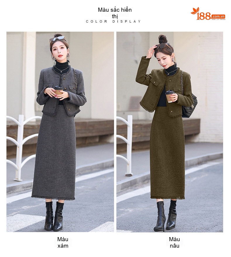 Set Bộ Áo Khoác Quần Dài Dáng Ôm Mùa Xuân Dày Dặn Màu Xám, Xanh chi tiết 13
