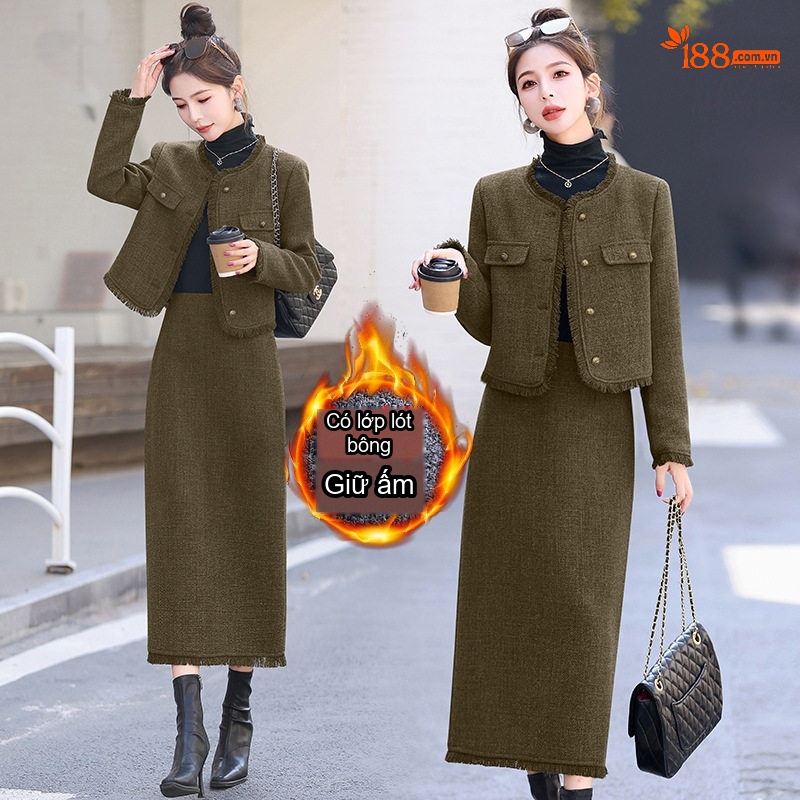 Set Bộ Áo Khoác Quần Dài Dáng Ôm Mùa Xuân Dày Dặn Màu Xám, Xanh