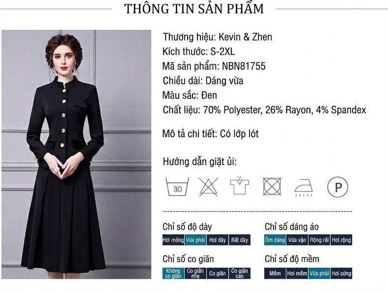Set Bộ Áo Khoác Tay Dài Chiết Eo Chân Váy Dài Phong Cách Thu Đông Nữ Màu Đen chi tiết 1