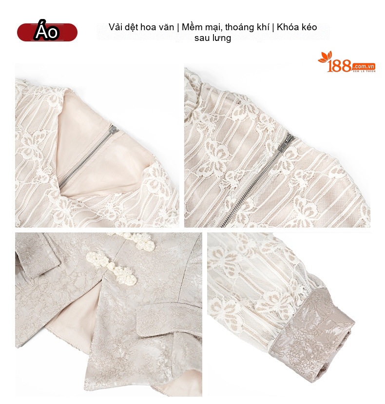 Set Bộ Áo Ren Cổ chữ V Tay Dài Bèo Nhún và Chân Váy Bút Chì Nữ chi tiết 4