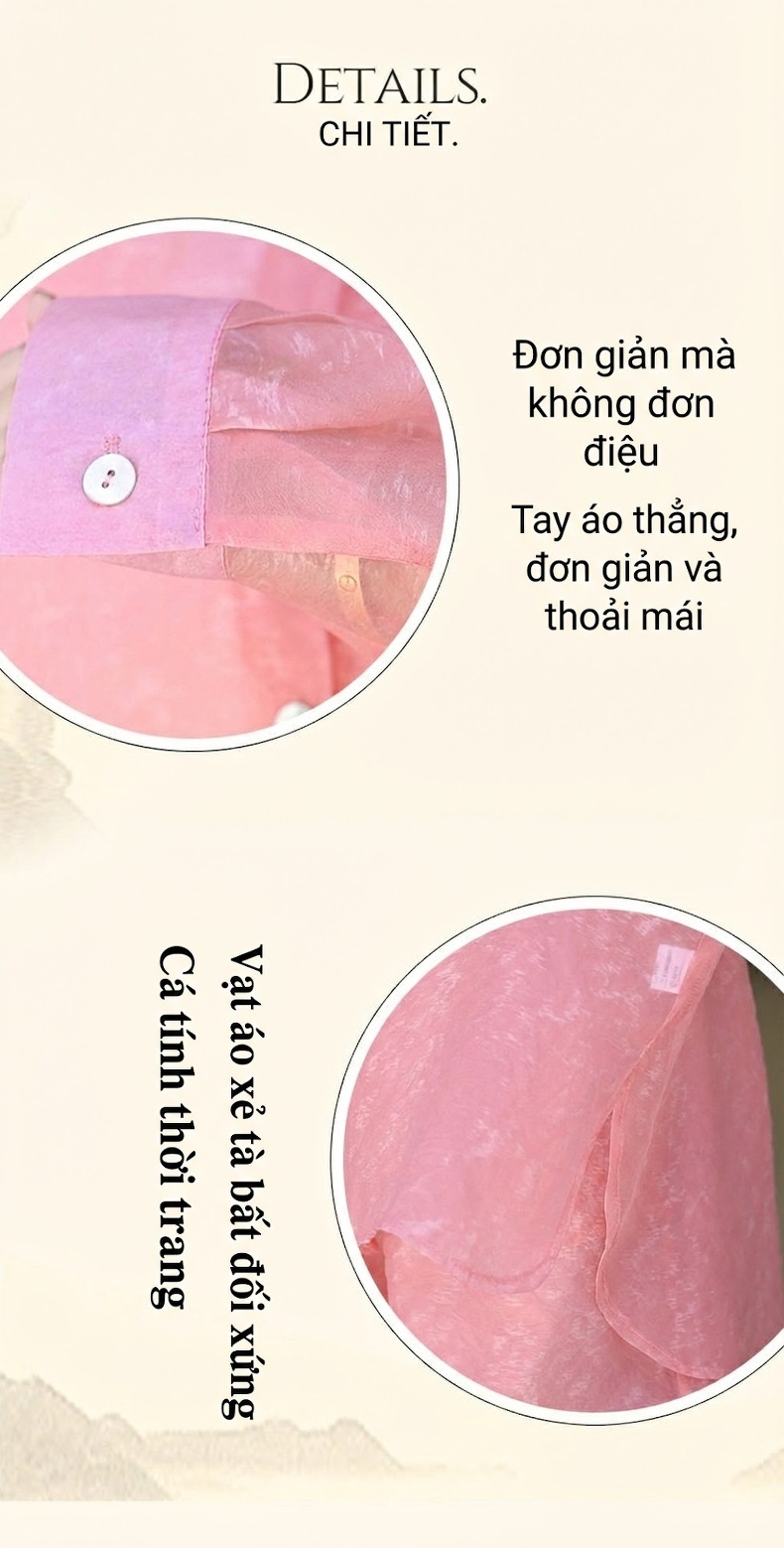 Set Bộ Áo Sơ Mi Quần Short Nữ Mỏng Mát Chống Nắng Phong Cách Thời Trang Màu Hồng, Xanh Lá chi tiết 5