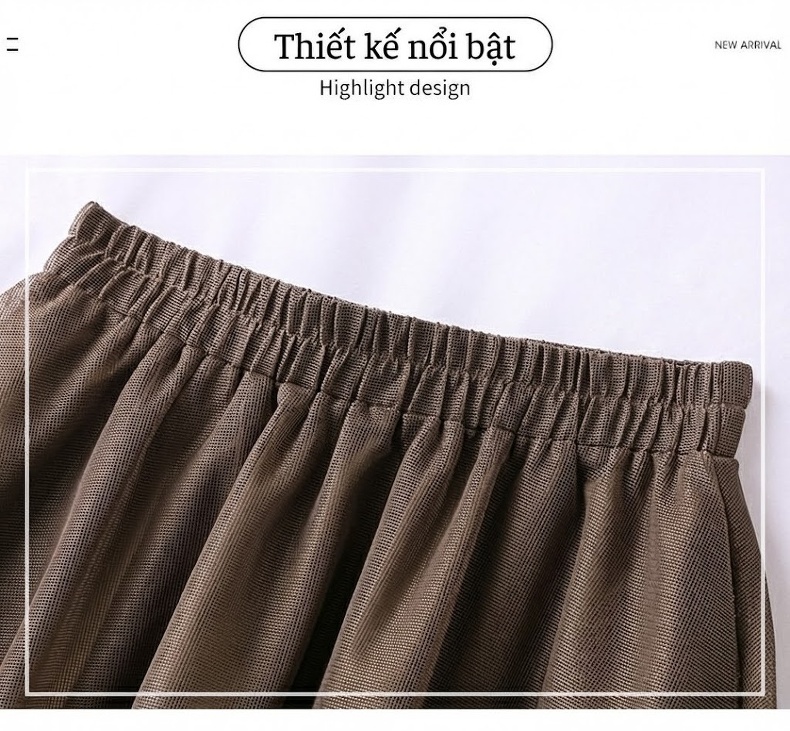 Set Bộ Áo Thun Tay Ngắn Và Chân Váy Midi Voan Lưới Thiết Kế Thời Trang Nữ Màu Nâu, Đen, Trắng chi tiết 4