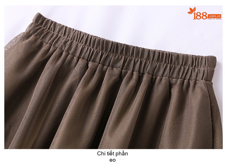 Set Bộ Áo Thun Tay Ngắn Và Chân Váy Midi Voan Lưới Thiết Kế Thời Trang Nữ Màu Nâu, Đen, Trắng chi tiết 30