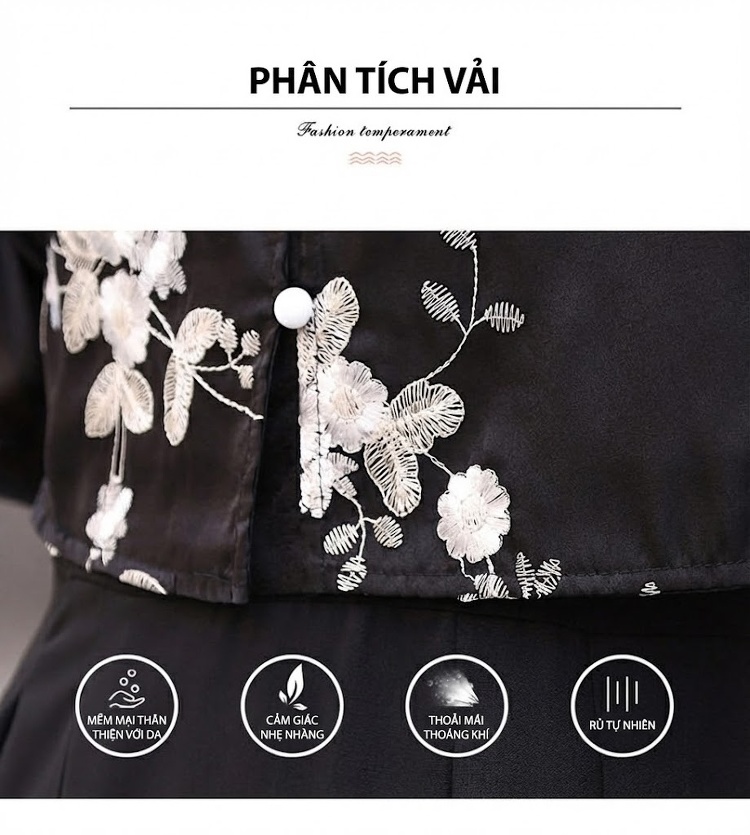 Set Bộ Áo và Chân Váy Nữ Cổ Điển Thiết Kế Khuy Gài Phong Cách Retro Màu Đen, Trắng chi tiết 8