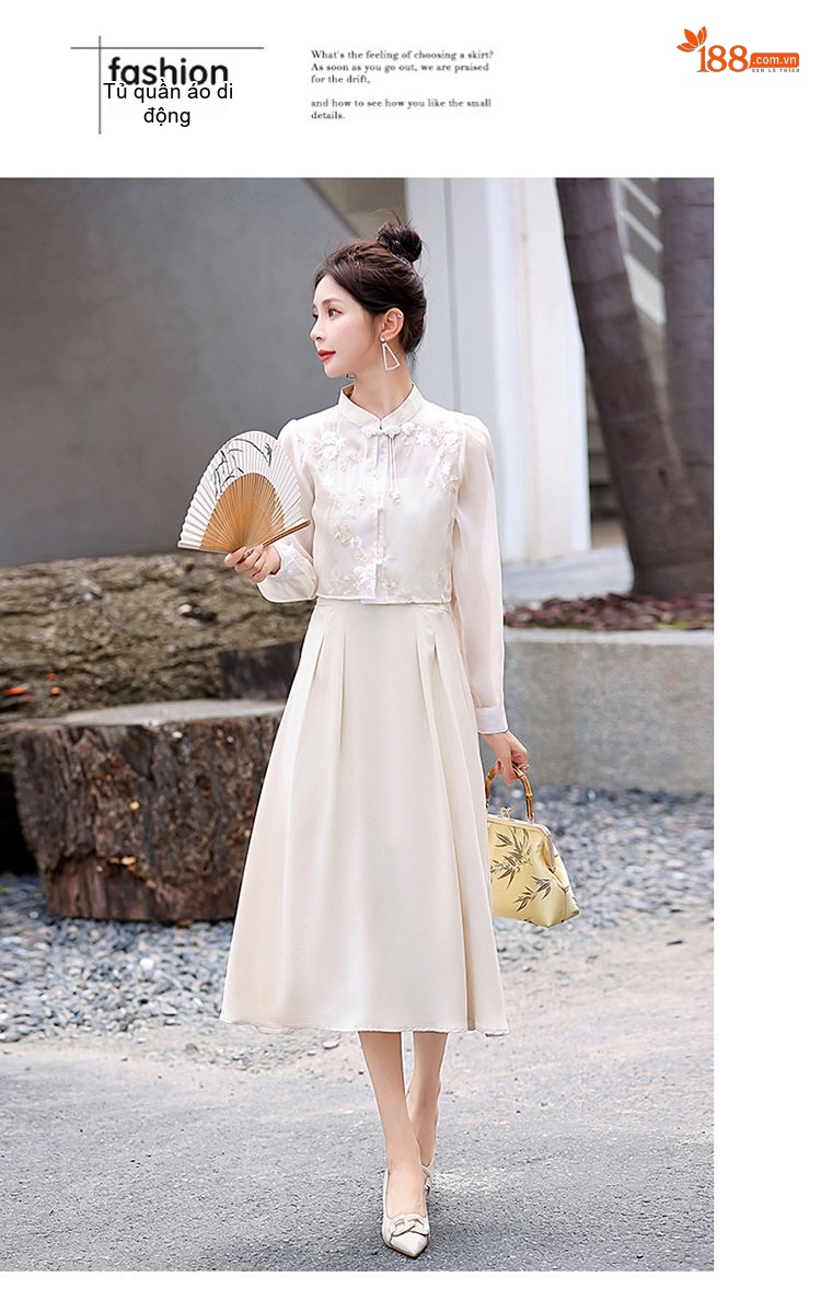Set Bộ Áo và Chân Váy Nữ Cổ Điển Thiết Kế Khuy Gài Phong Cách Retro Màu Đen, Trắng chi tiết 19