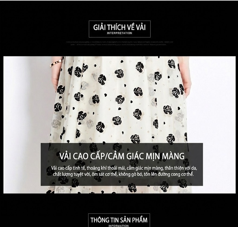 Set Bộ Áo Voan Tay Bèo Quần Chân Váy Xòe Họa Tiết Hoa Nhí Màu Đen, Kem chi tiết 2