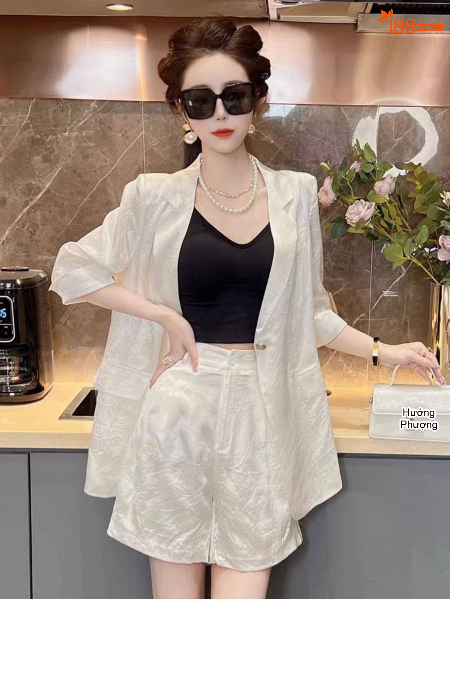 Set Bộ Nữ Áo Blazer Tay Lỡ Quần Short Phong Cách Sang Trọng Màu Trắng, Nâu, Đen chi tiết 2