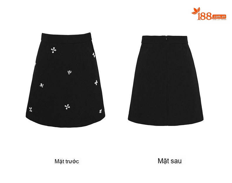 Set Bộ Nữ Áo Croptop Tay Lửng Chân Váy Ngắn Ôm Hông Đính Đá Phong Cách Tiểu Thư Màu Đen chi tiết 6