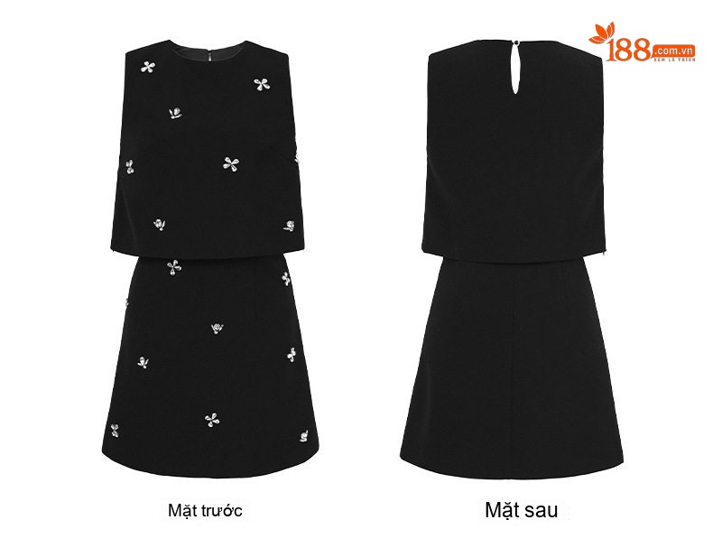 Set Bộ Nữ Áo Croptop Tay Lửng Chân Váy Ngắn Ôm Hông Đính Đá Phong Cách Tiểu Thư Màu Đen chi tiết 7