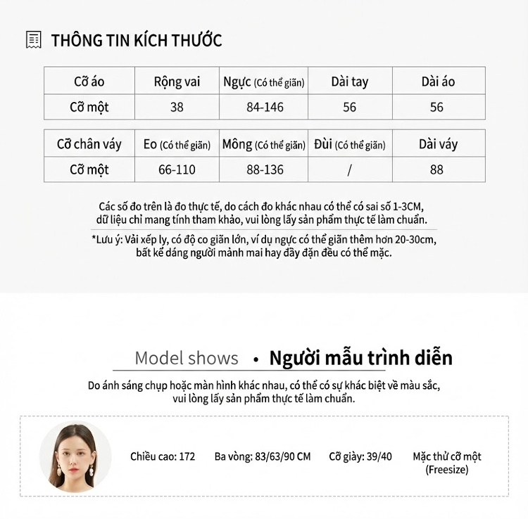 Set Bộ Nữ Áo Tay Dài Cổ Chữ V Chân Váy Xòe Lớn Dệt Kim Màu Xanh, Hồng, Đen, Xanh Lá... chi tiết 5