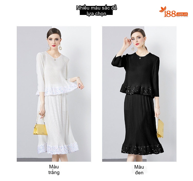 Set Bộ Nữ Áo Tay Lỡ Cổ Tròn Quần Dài Lưng Thun Thiết Kế Xếp Ly Màu Trắng, Đen chi tiết 2