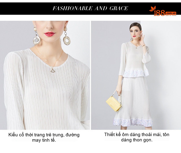 Set Bộ Nữ Áo Tay Lỡ Cổ Tròn Quần Dài Lưng Thun Thiết Kế Xếp Ly Màu Trắng, Đen chi tiết 3