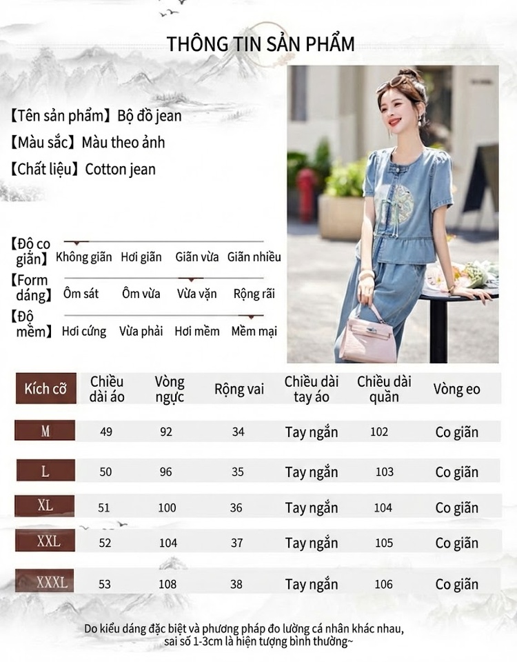 Set Bộ Quần Áo Nữ Jean Ống Rộng Thêu Họa Tiết Phong Cách Trung Hoa Màu Xanh Jean chi tiết 9