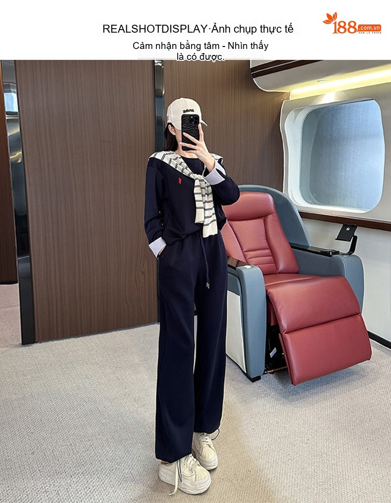Set Bộ Quần Áo Nữ Thu Đông Dáng Rộng Kiểu Hàn Quốc Trẻ Trung Màu Trắng, Xanh Navy chi tiết 12