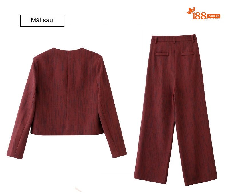 Set Bộ Quần Áo Nữ Thu Đông Kẻ Sọc Áo Khoác Lửng Quần Ống Rộng Màu Nâu, Xám, Đỏ chi tiết 35