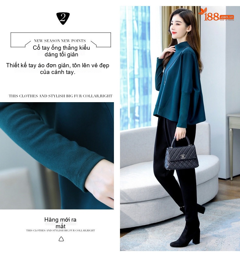 Set Bộ Quần Áo Thu Đông Nữ Dáng Rộng, Kiểu Dáng Thời Trang Màu Xanh, Đen, Xám chi tiết 8