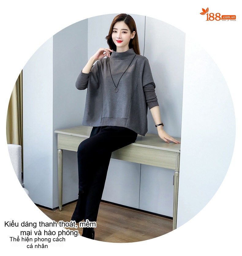 Set Bộ Quần Áo Thu Đông Nữ Dáng Rộng, Kiểu Dáng Thời Trang Màu Xanh, Đen, Xám chi tiết 15
