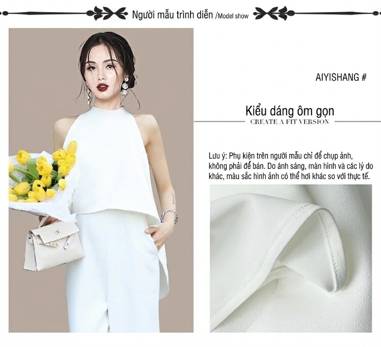 Set Bộ Quần Ống Rộng Áo Yếm Cổ Yếm Nữ Màu Trắng chi tiết 4