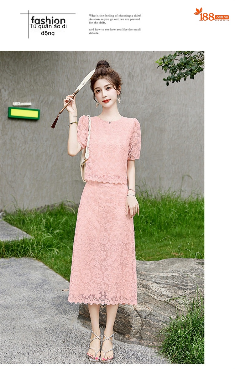 Set Bộ Ren Nữ Tay Bồng Thanh Lịch, Nhẹ Nhàng, Tôn Dáng Màu Trắng, Hồng, Đen chi tiết 17