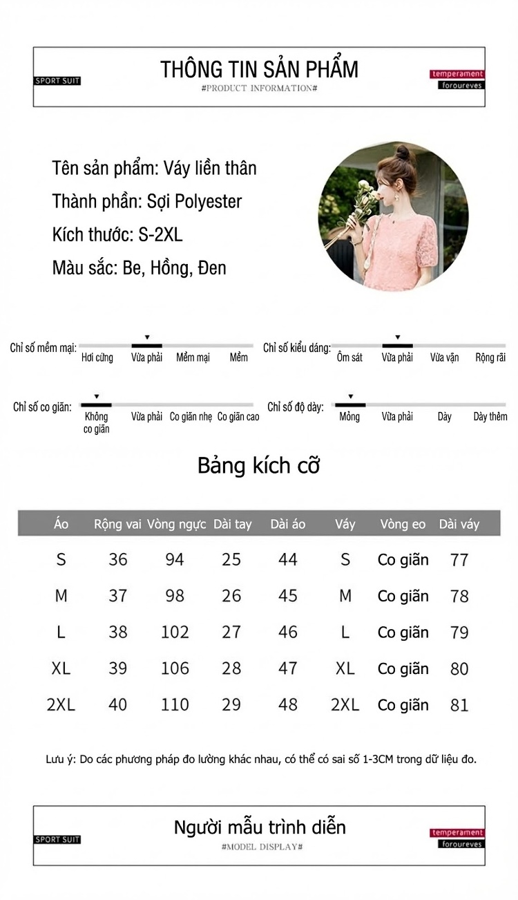 Set Bộ Ren Nữ Tay Bồng Thanh Lịch, Nhẹ Nhàng, Tôn Dáng Màu Trắng, Hồng, Đen chi tiết 8