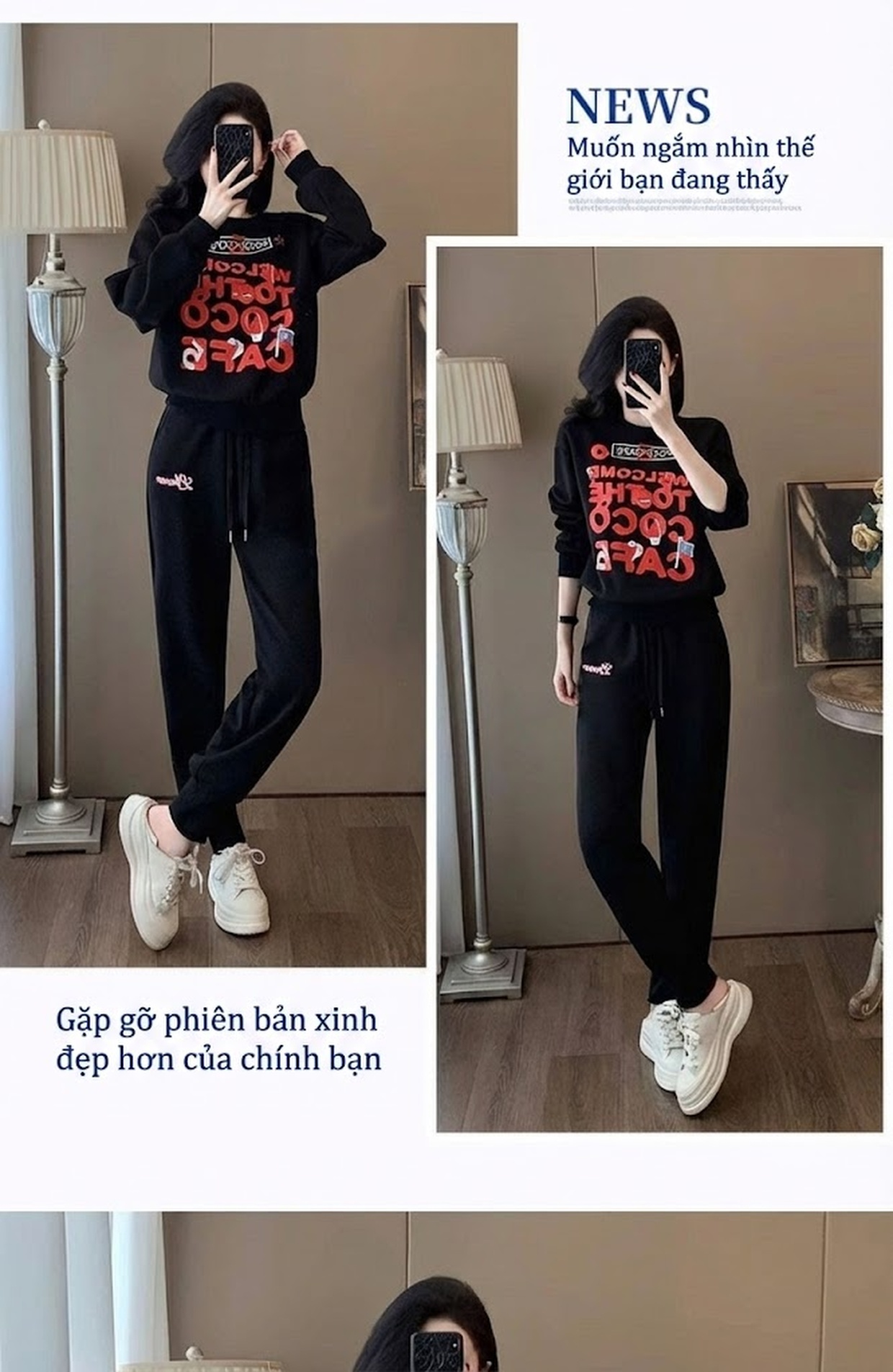 Set bộ thể thao nữ dệt kim lót lông giữ nhiệt kiểu Hàn Quốc chi tiết 4