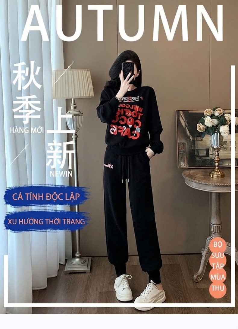 Set bộ thể thao nữ dệt kim lót lông giữ nhiệt kiểu Hàn Quốc chi tiết 1