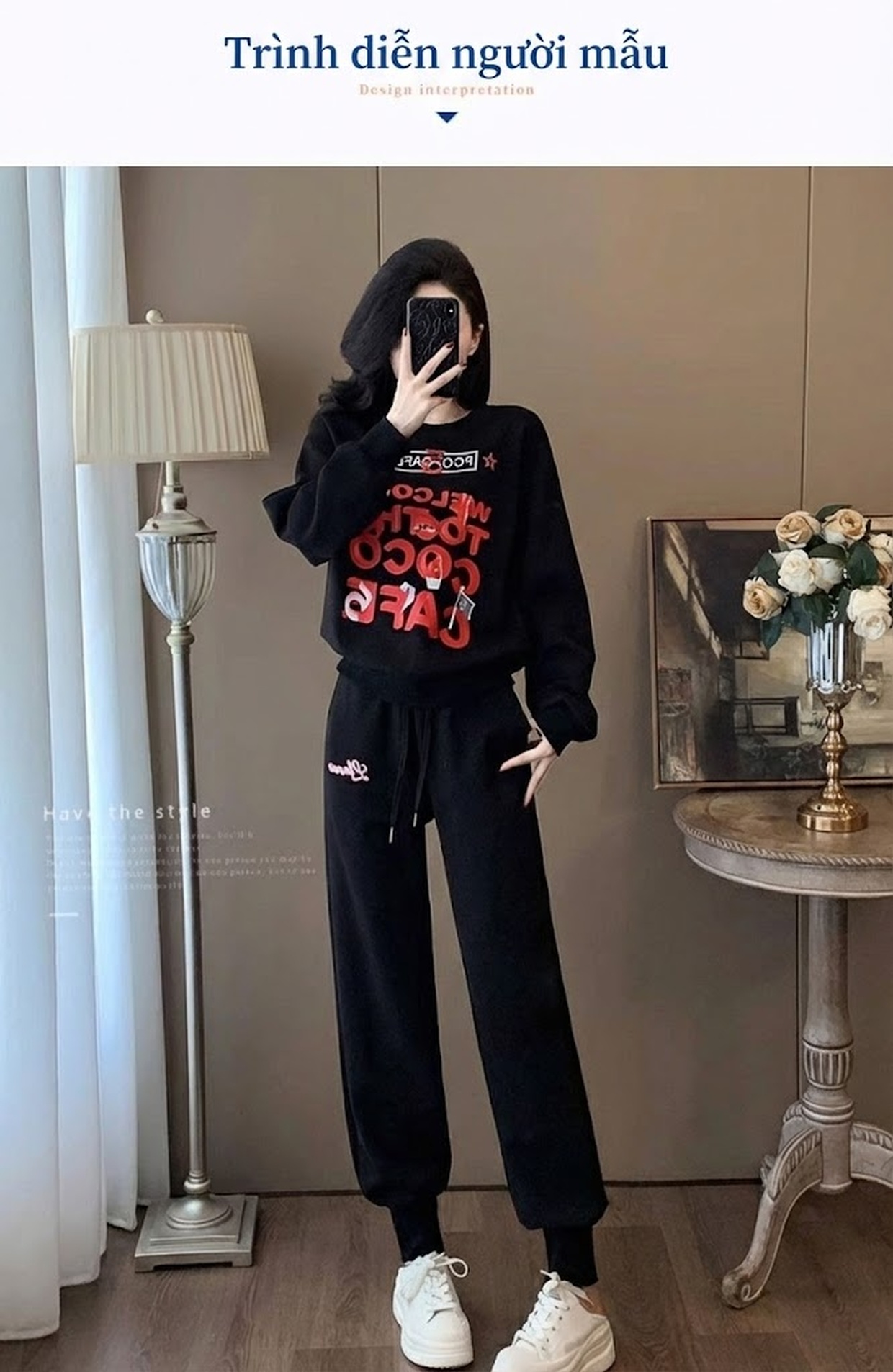 Set bộ thể thao nữ dệt kim lót lông giữ nhiệt kiểu Hàn Quốc chi tiết 3