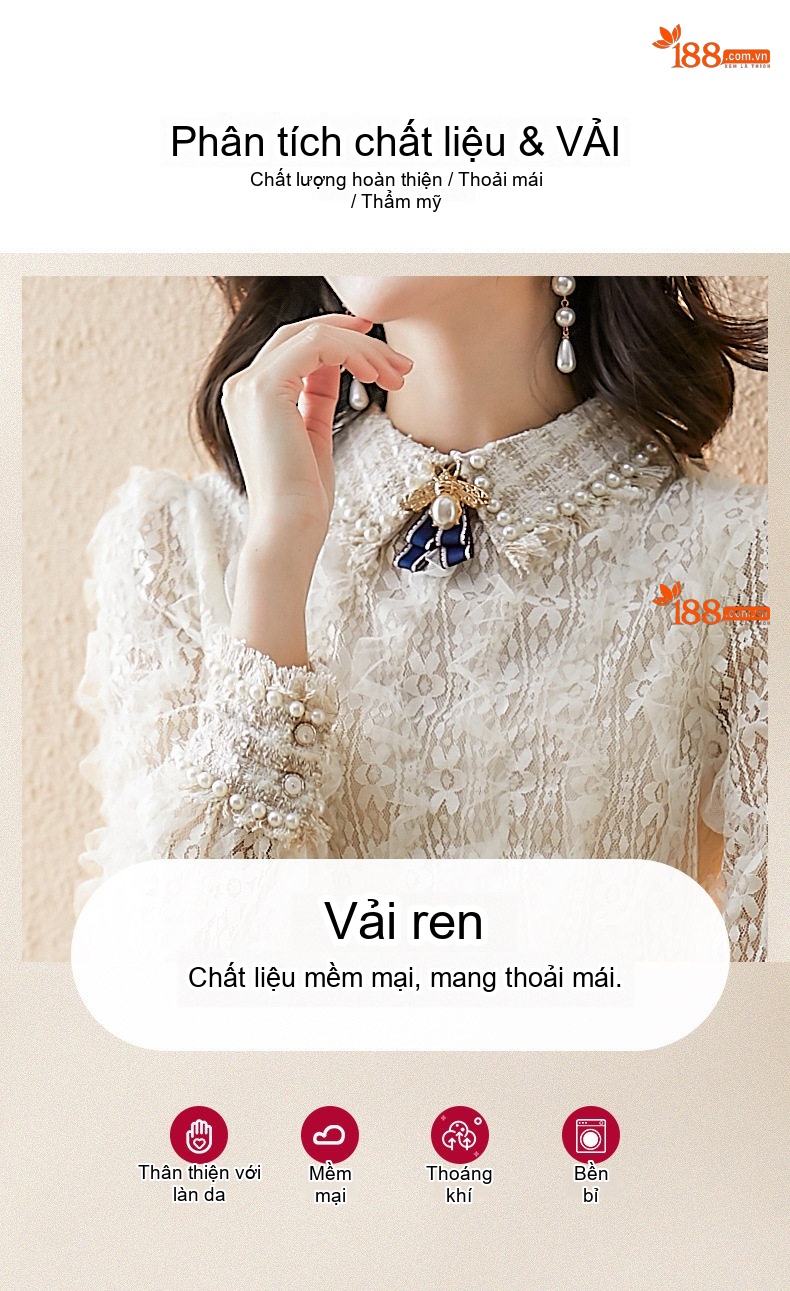 Set Bộ Tiểu Thư Áo Dài Tay Chân Váy Voan Ren Nữ Tính Màu Trắng Kem chi tiết 4
