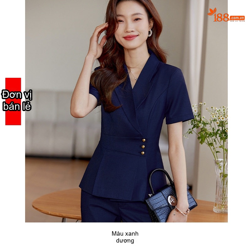 Set Bộ Vest Công Sở Nữ Tay Ngắn Dáng Ôm Chân Váy Màu Be, Xanh Navy, Đen