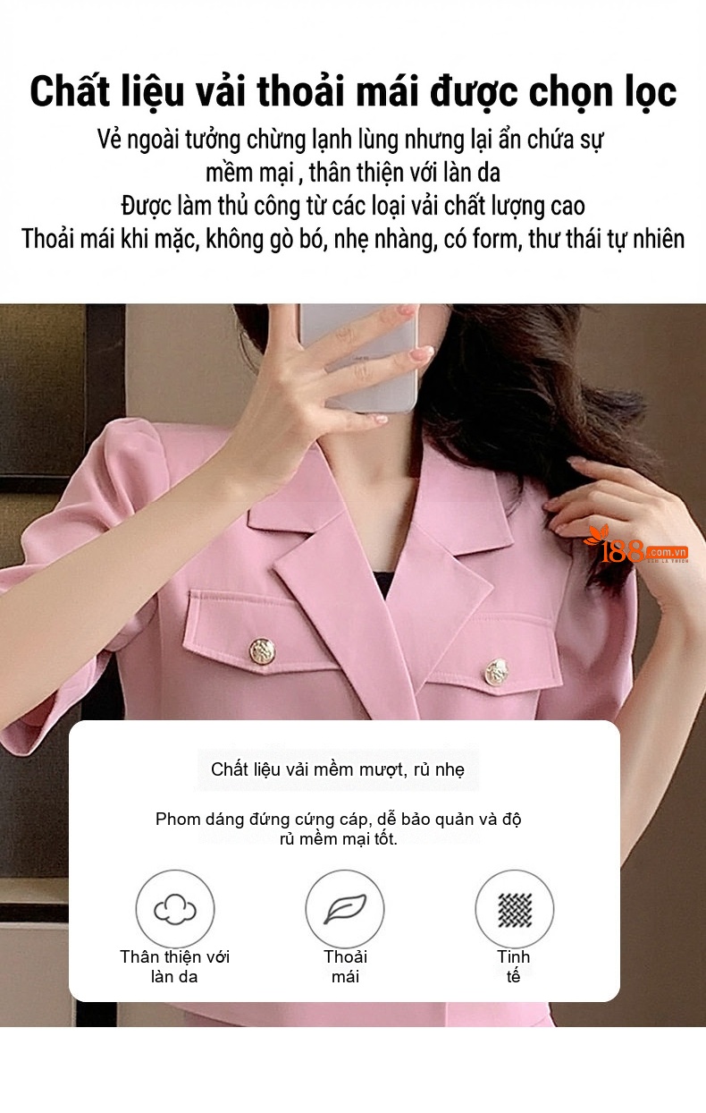 Set Bộ Vest Công Sở Nữ Tay Ngắn Kèm Chân Váy Xếp Ly Phong Cách Hàn Quốc Màu Hồng, Xanh Lá chi tiết 10