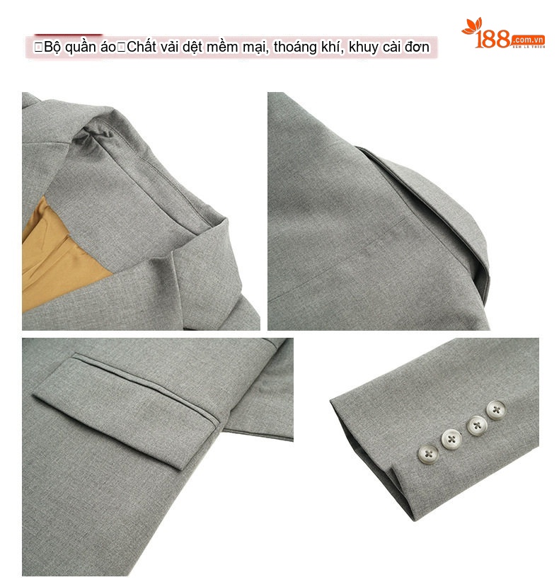 Set Bộ Vest Nữ Dáng Rộng Thiết Kế Thắt Eo Phong Cách Công Sở Màu Xám chi tiết 4