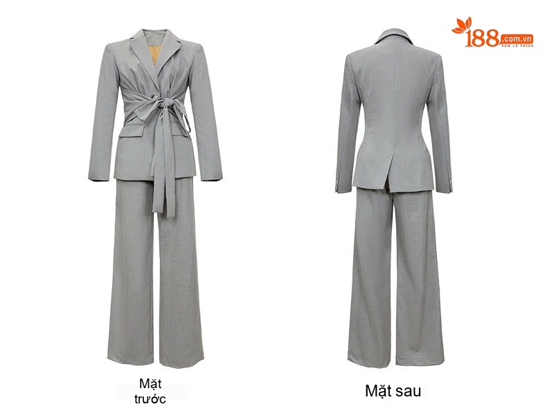 Set Bộ Vest Nữ Dáng Rộng Thiết Kế Thắt Eo Phong Cách Công Sở Màu Xám chi tiết 7