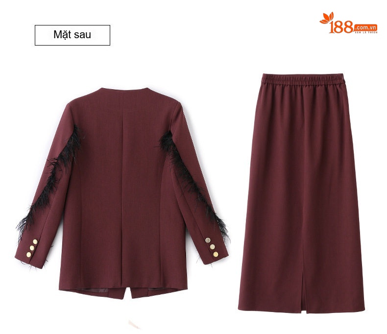 Set Bộ Vest Nữ Thiết Kế Áo Blazer Tay Lửng Và Chân Váy Dáng Dài Thanh Lịch Màu Đen, Đỏ Rượu Vang chi tiết 32