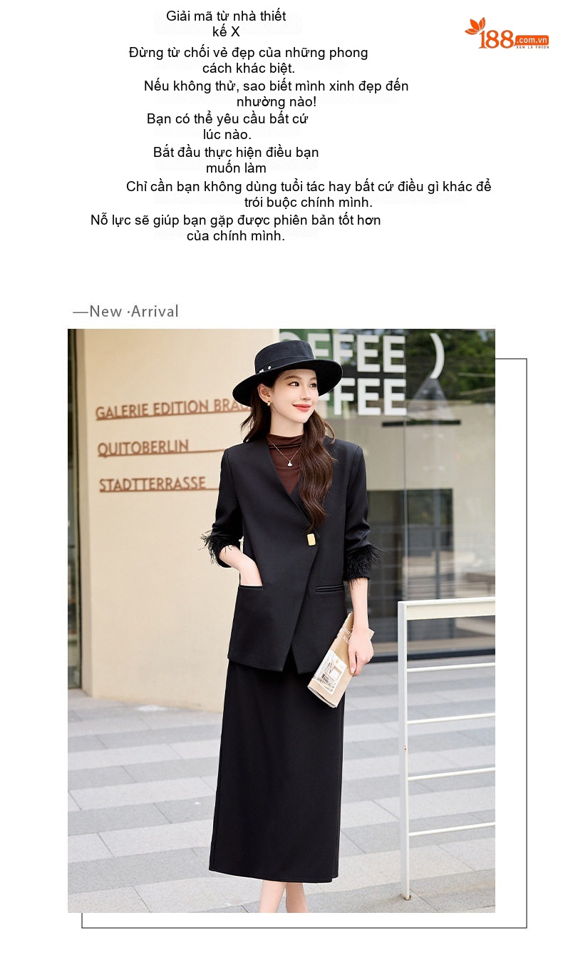 Set Bộ Vest Nữ Thiết Kế Áo Blazer Tay Lửng Và Chân Váy Dáng Dài Thanh Lịch Màu Đen, Đỏ Rượu Vang chi tiết 2